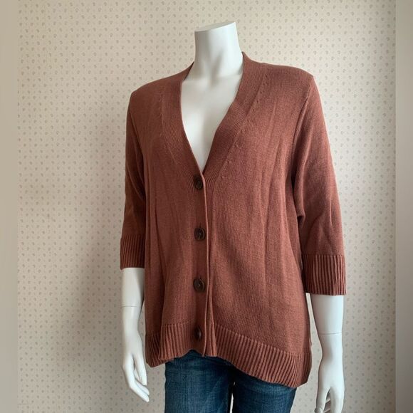 J. Jill Rusty Brown Oversized Button Front Cardigan Sweater Sz Small PW 6 - Picture 2 of 8